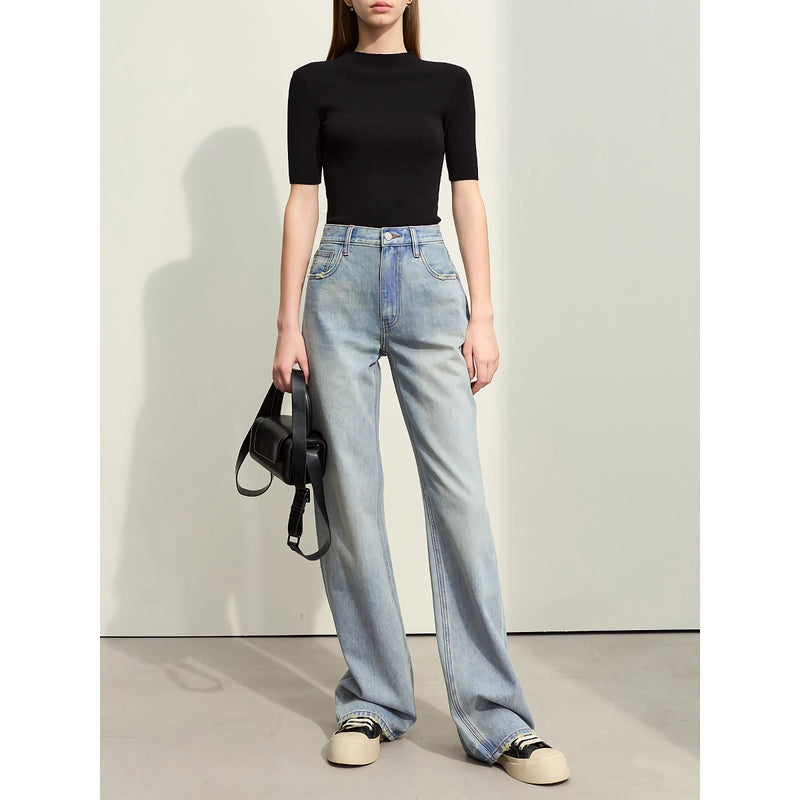 minimalist women's washed straight denim pants, view 7 - MRSLM