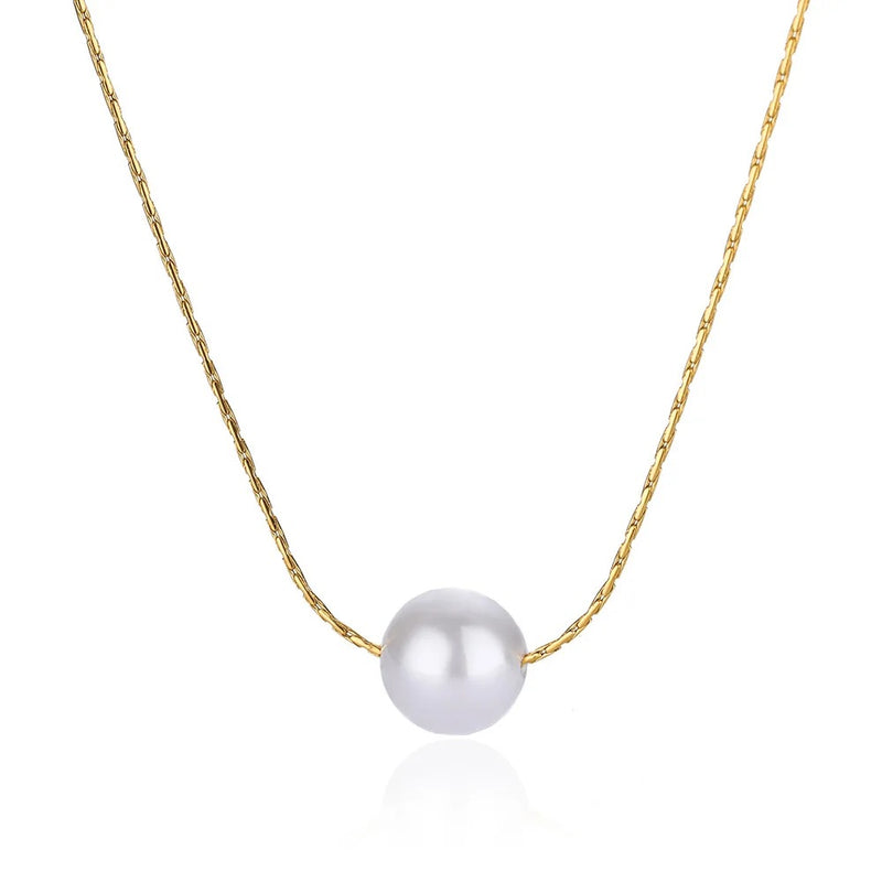 minimalist simulated pearl necklace, view 2 - MRSLM