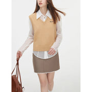 Women's wool blend V-neck sweater vest, view 8 - MRSLM