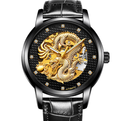 gold skeleton automatic dragon watch, view 10 - MRSLM