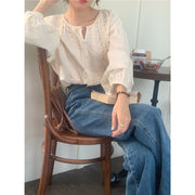 round neck lace stitching long-sleeved shirt, view 7 - MRSLM