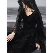 dark velvet lace splice dress, view 8 - MRSLM