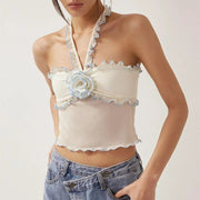 floral lace splice crop top, view 5 - MRSLM