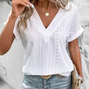 women's v-neck loose 3/4 sleeve t-shirt - MRSLM