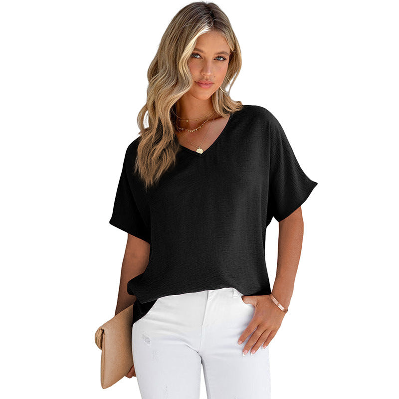 women's loose v-neck short sleeve t-shirt, view 2 - MRSLM