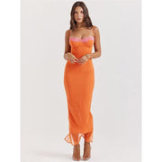 lace spaghetti strap backless bodycon maxi dress, view 5 - MRSLM