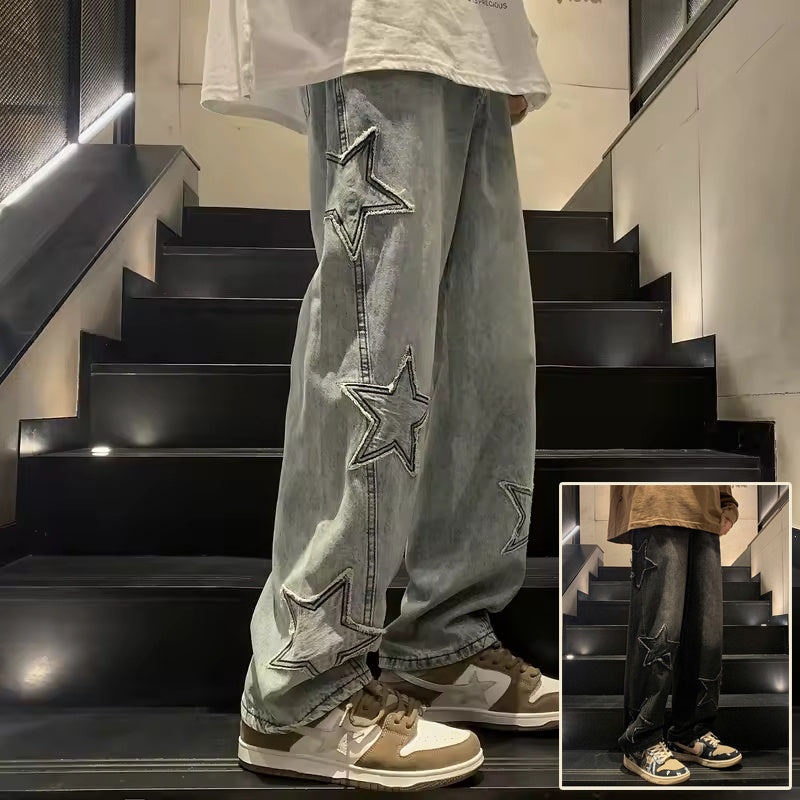men's star embroidery wide-leg jeans - MRSLM