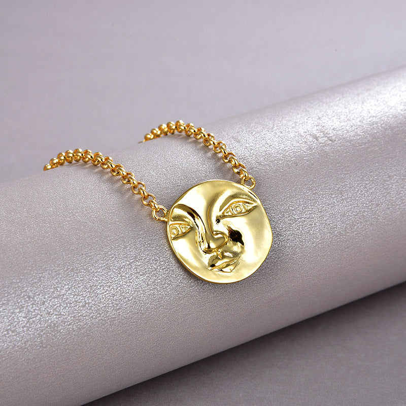 Princess head coin gold plated necklace, view 2 - MRSLM