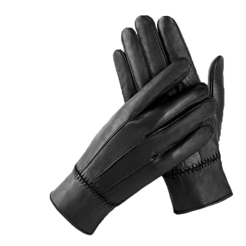 Fleece-lined sheepskin leather gloves, view 6 - MRSLM