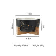 marble pet bowl with bamboo stand, view 4 - MRSLM