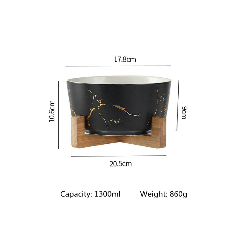marble pet bowl with bamboo stand, view 4 - MRSLM