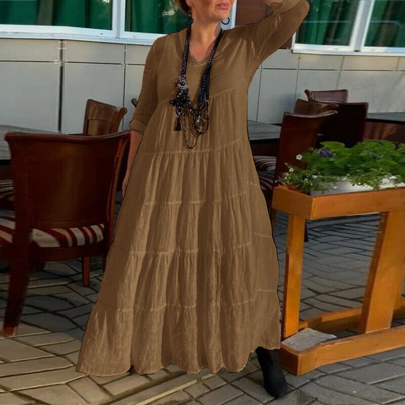 extra long V-neck cotton dress, view 7 - MRSLM