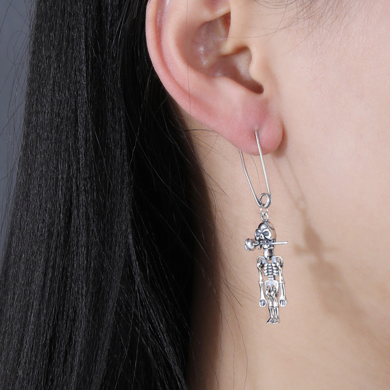 s925 silver vintage rose skull earring, view 5 - MRSLM