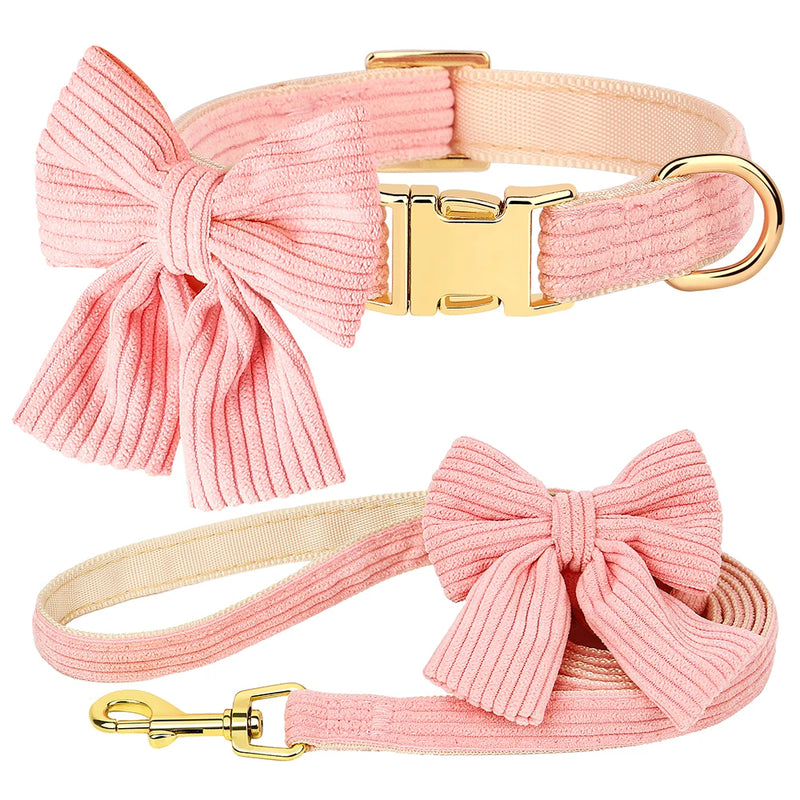 fashion dog collar and leash set with bowtie, view 3 - MRSLM