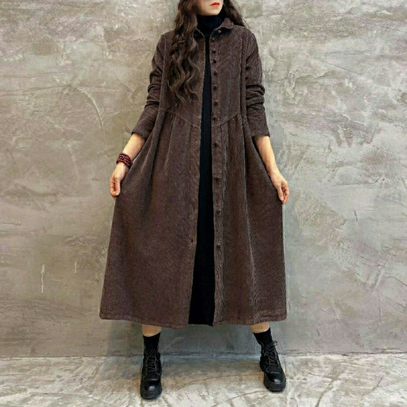 retro corduroy women's long coat, view 4 - MRSLM