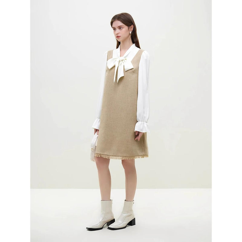 Chic French style fake two-piece dress, view 6 - MRSLM