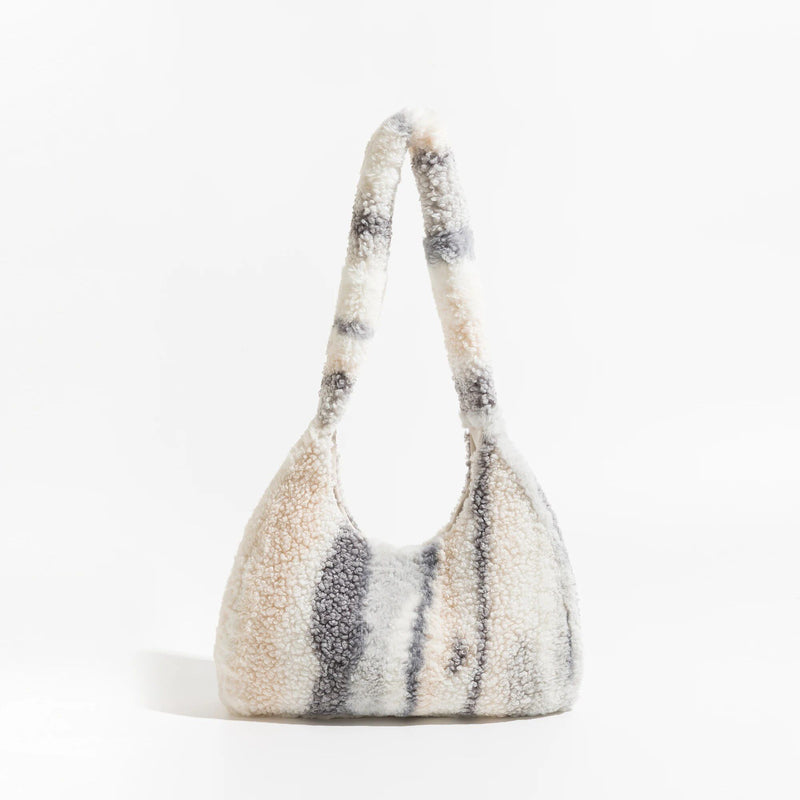 striped faux fur underarm hobo bag, view 4 - MRSLM