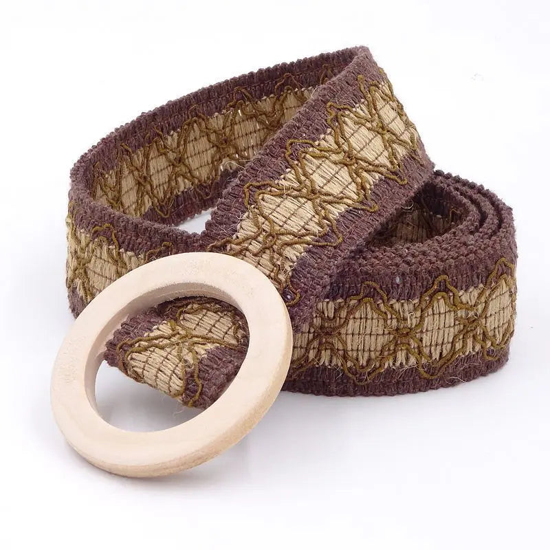 Boho crochet lace belt with wooden buckle, view 5 - MRSLM