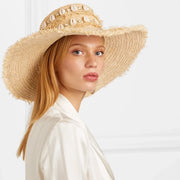 raffia sun hat with shell accents, view 3 - MRSLM