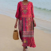 round-neck printed casual dress - MRSLM