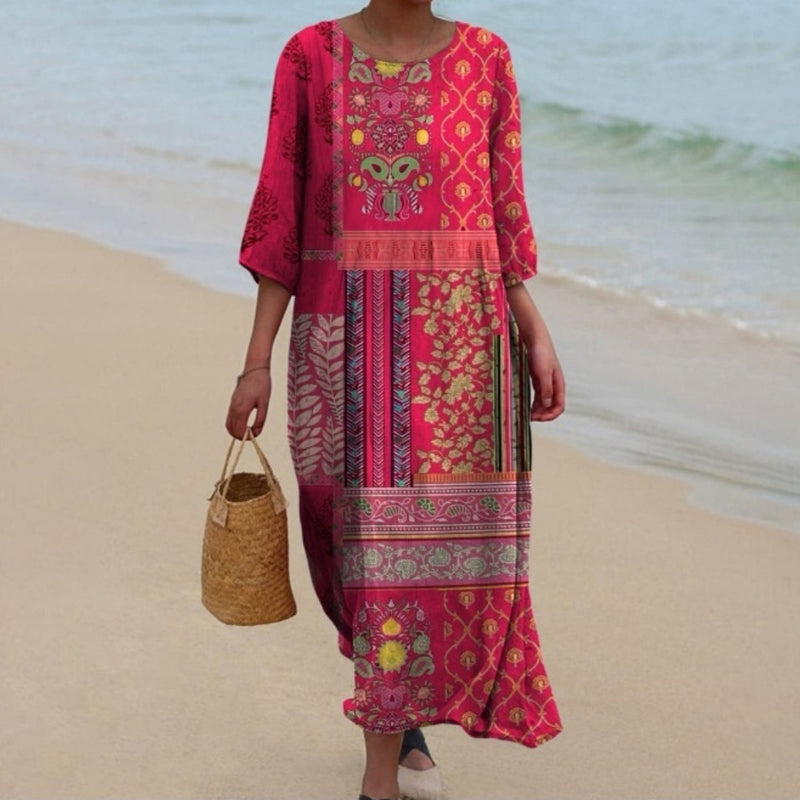round-neck printed casual dress - MRSLM