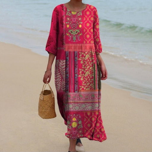round-neck printed casual dress - MRSLM