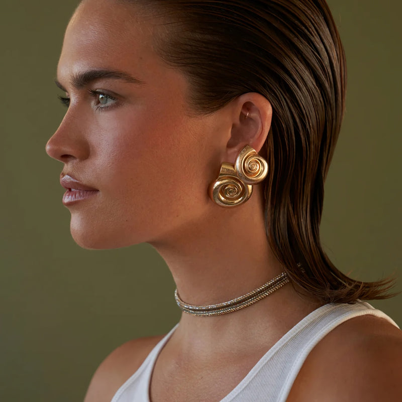Gold-plated spiral conch earrings, view 3 - MRSLM