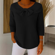 knitted bow solid color sweater, view 3 - MRSLM