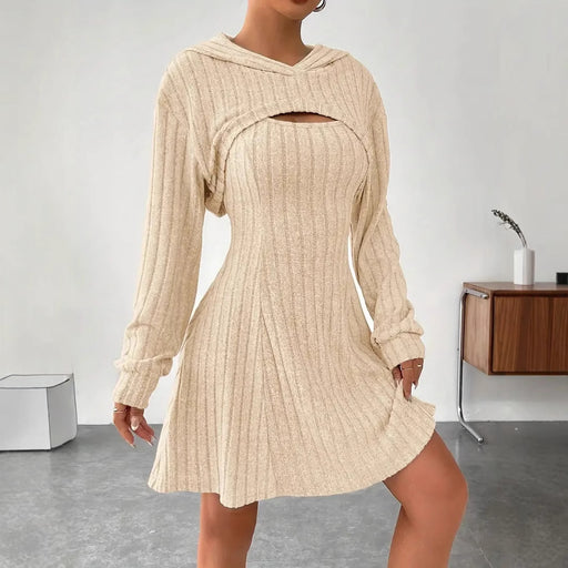 hooded shawl vest and short skirt set - MRSLM