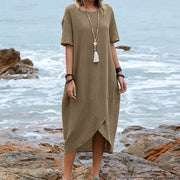 Women's retro round neck mid-length dress, view 7 - MRSLM