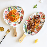 nordic ceramic dinner plate with wooden handle - MRSLM