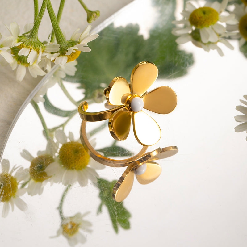gold daisy flower open ring, view 8 - MRSLM