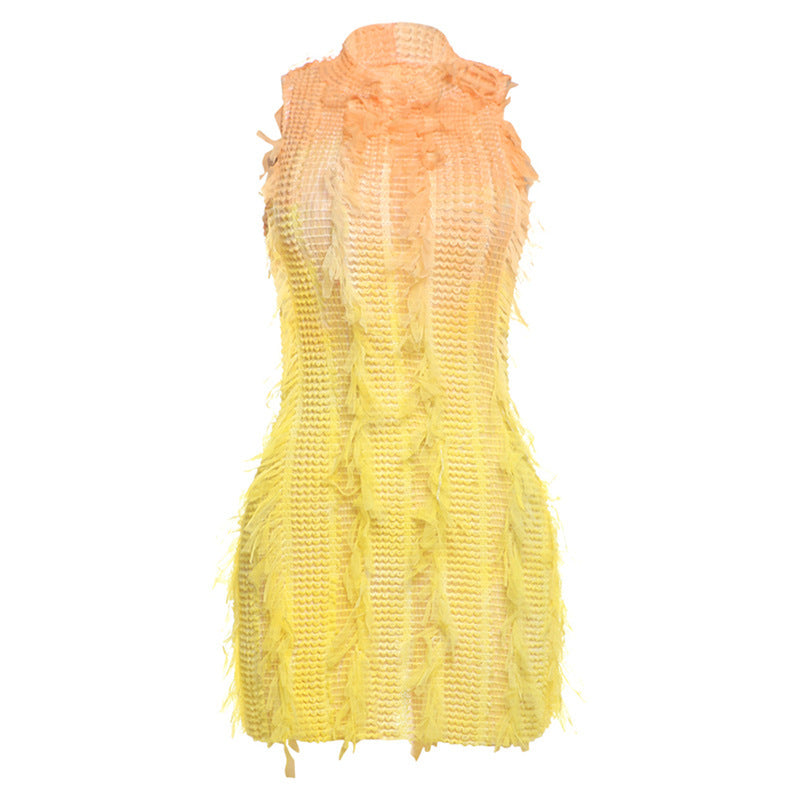 yellow tassel high waist dress, view 6 - MRSLM