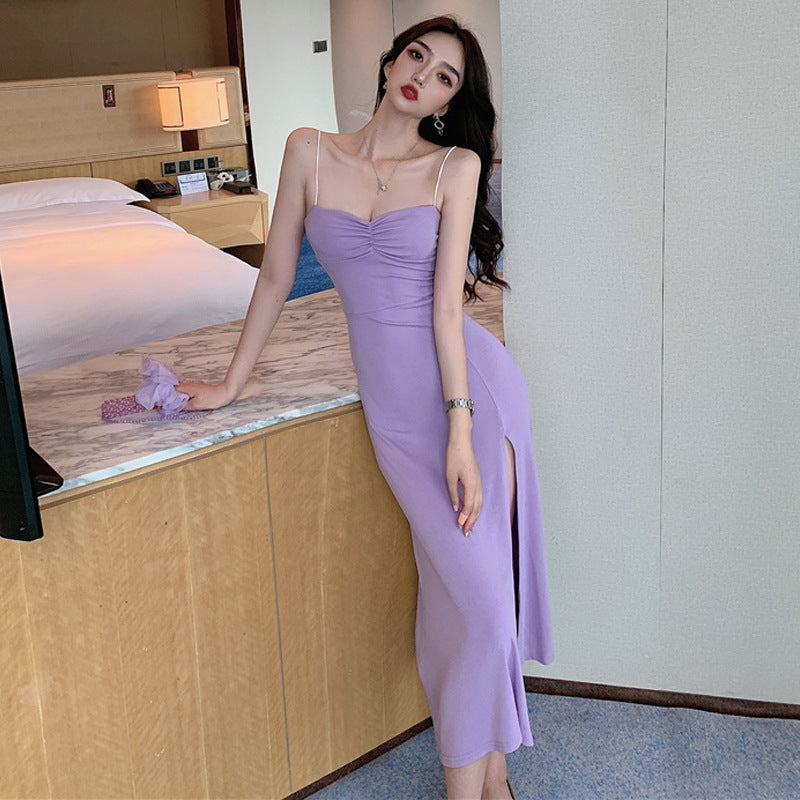slim-fit long slit dress, view 3 - MRSLM
