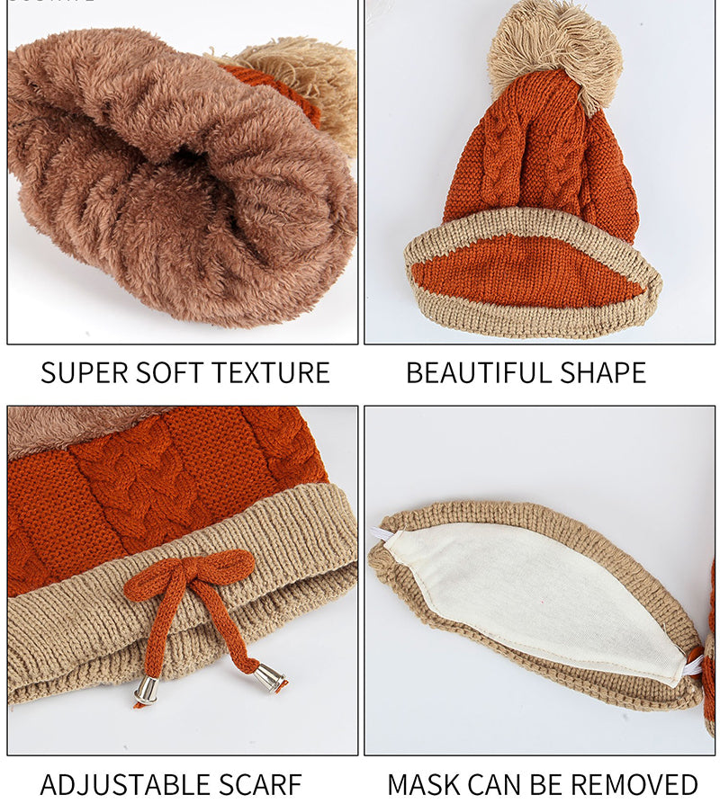 Women's 3-piece pom-pom beanie, mask and neck warmer set, view 10 - MRSLM
