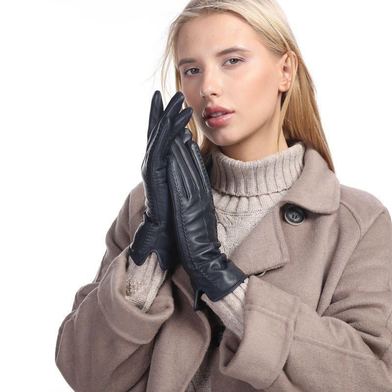 Ladies Color Sheepskin Gloves Fashion Autumn And Winter Warm With Velvet
