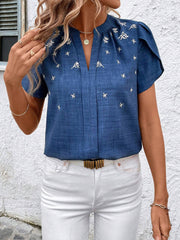 Women's half-open collar printed blouse, view 8 - MRSLM
