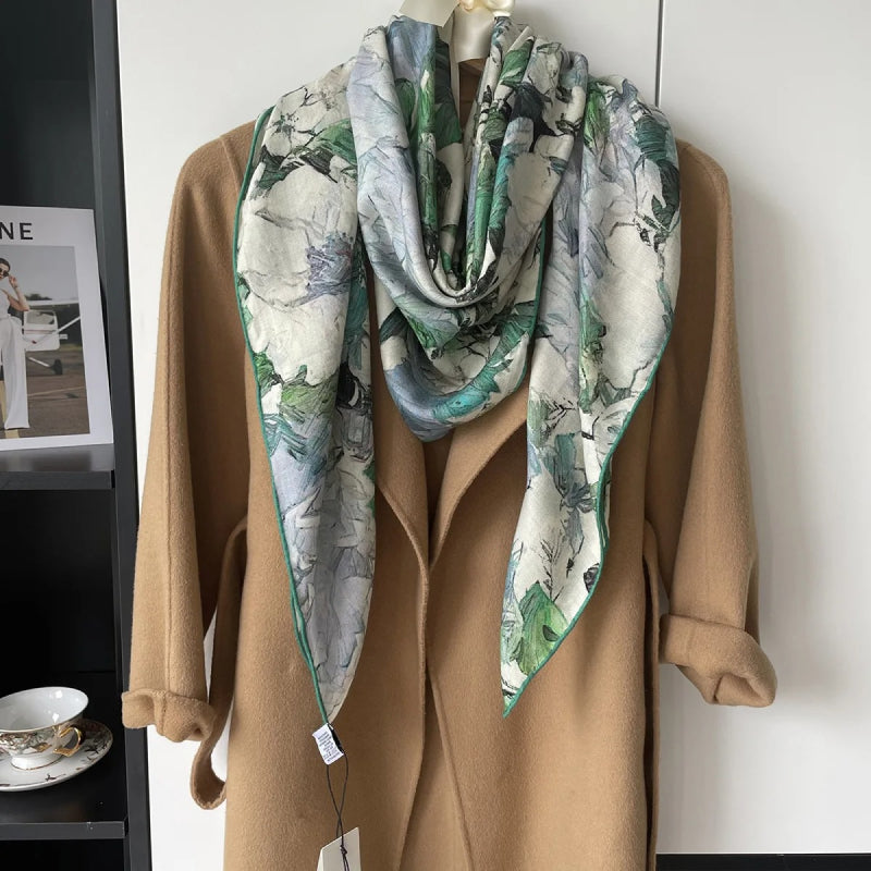 silk cashmere square scarf with print, view 4 - MRSLM