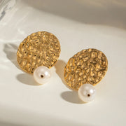 retro gold plated hammered pearl earrings, view 7 - MRSLM
