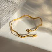 gold wavy snake cuff bracelet, view 5 - MRSLM
