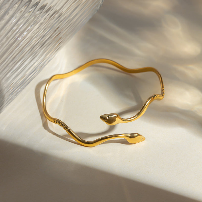 gold wavy snake cuff bracelet, view 5 - MRSLM