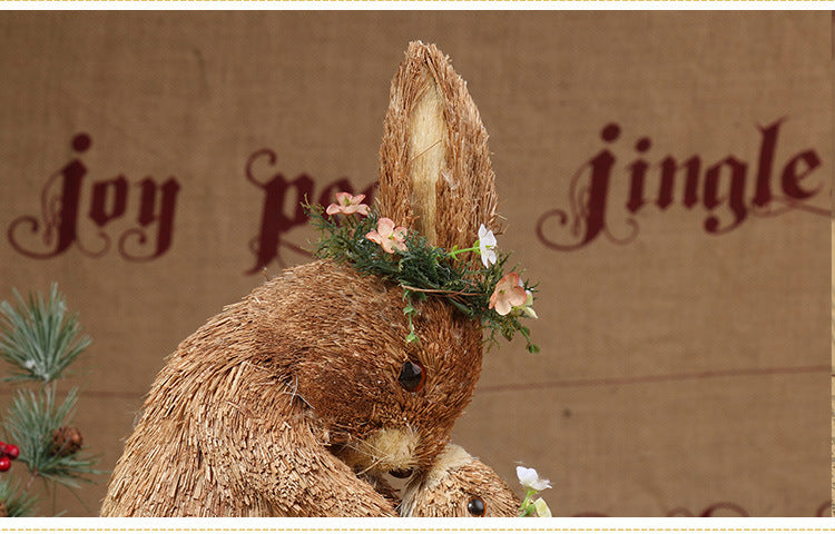 Mother and child rabbit grass woven decor, view 7 - MRSLM