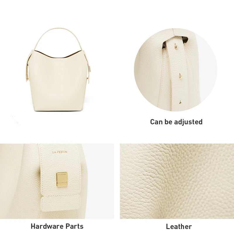 genuine leather bucket bag, view 10 - MRSLM
