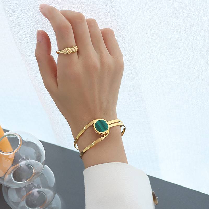 titanium steel jade-look acrylic bangle, view 4 - MRSLM