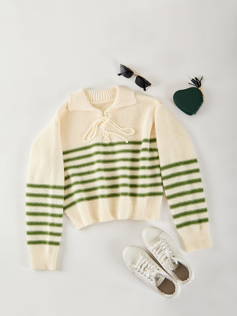 women's loose striped lace-up sweater - MRSLM