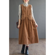 corduroy vest dress with pockets, view 3 - MRSLM