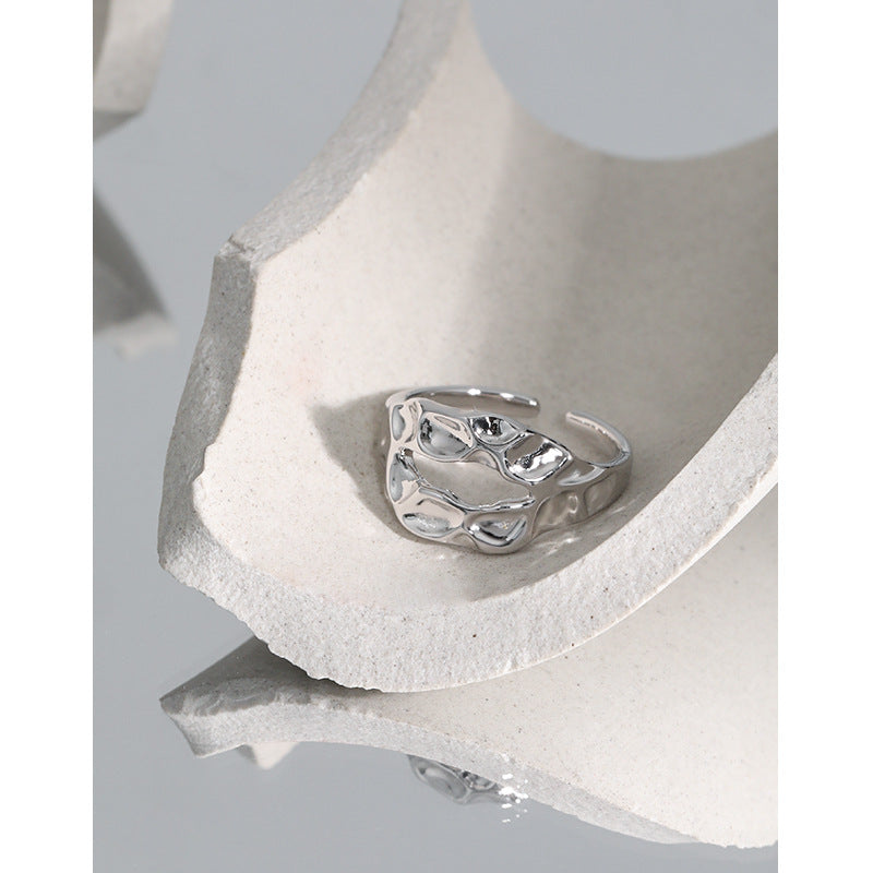 hammered texture s925 silver ring, view 8 - MRSLM