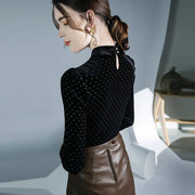 women's polka dot doll collar shirt, view 2 - MRSLM