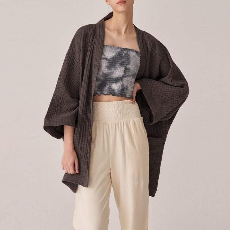 Cotton gauze open-stitch cardigan, view 3 - MRSLM