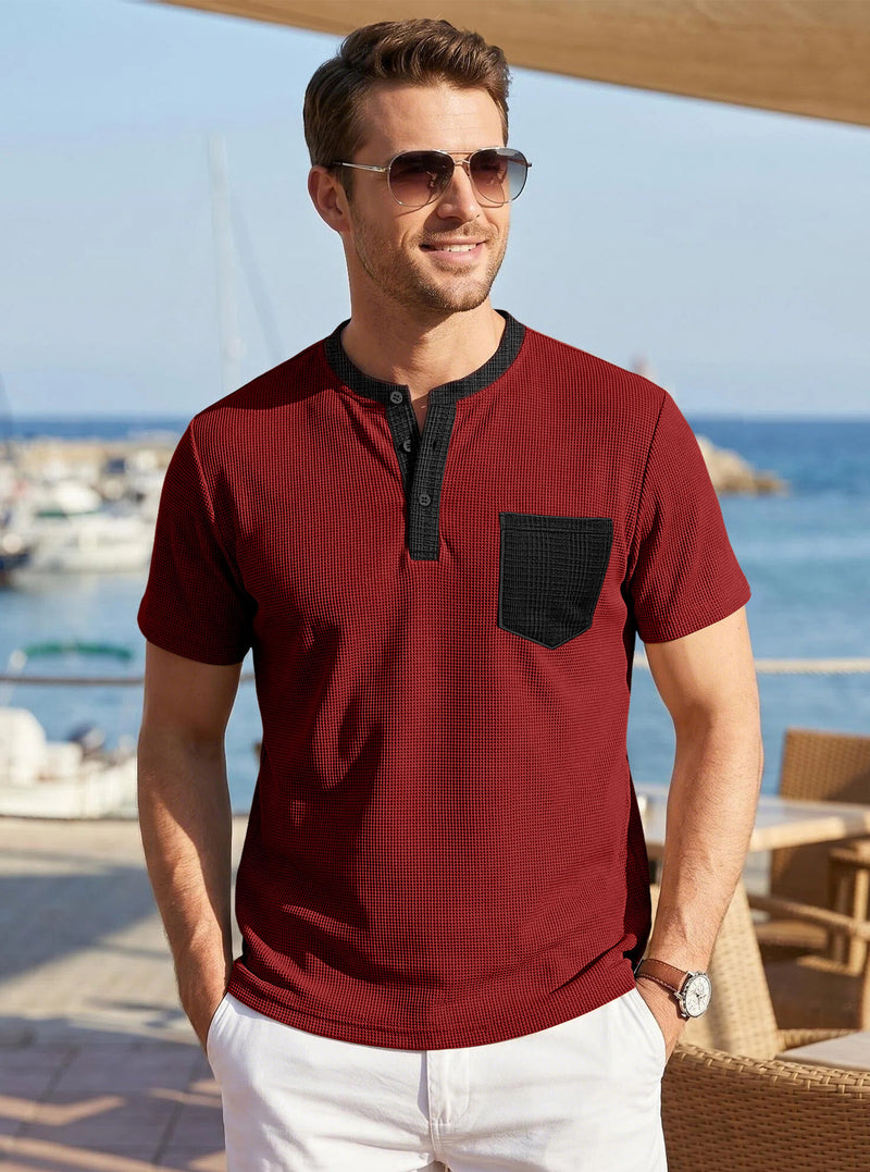 Men's color-block waffle-knit henley tee, view 7 - MRSLM